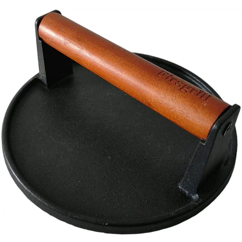 Firsgrill Burger Press 7.08" Round,Heavy-Duty Cast Iron Smash Burger Press Meat Steak With Wood Handle for Blackstone Camp chef Pitboss Weber Griddle Grills(Round) | Heavy Duty Good for Blackstone Camp chef Pitboss Weber Griddle