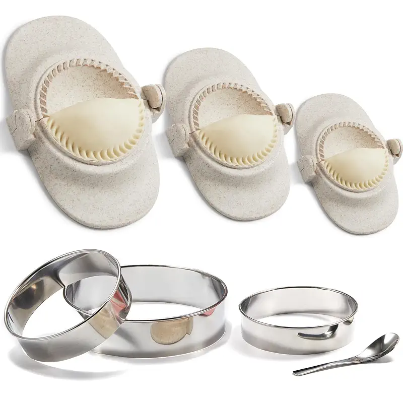 Dumpling Maker, Empanadas Press Mold Maker Set 3sizes (4"+3"+2.6") | Dumpling Mold Set with Dough Cutter for Pierogi, Pastelitos, Calzone, Turnovers, Chinese Dumpling White