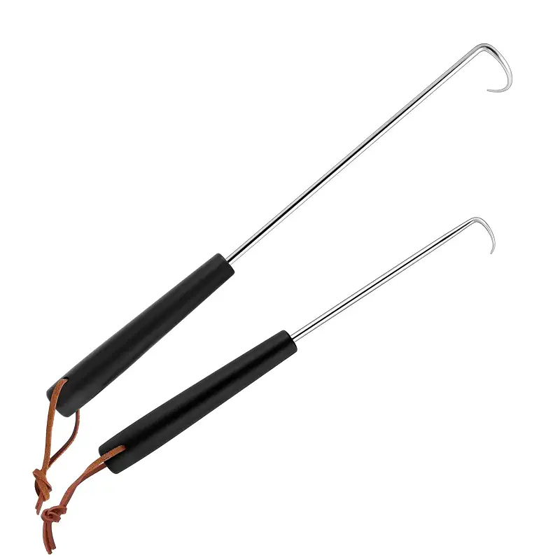 HaSteeL Meat Hook Flipper Set of 2, Stainless Steel Pigtail Food Flipper Turner 12Inch & 17Inch, BBQ Accessories Great for Grilling Smoking Frying, Long Body & ABS Handle, Easy to Clean & Right Handed