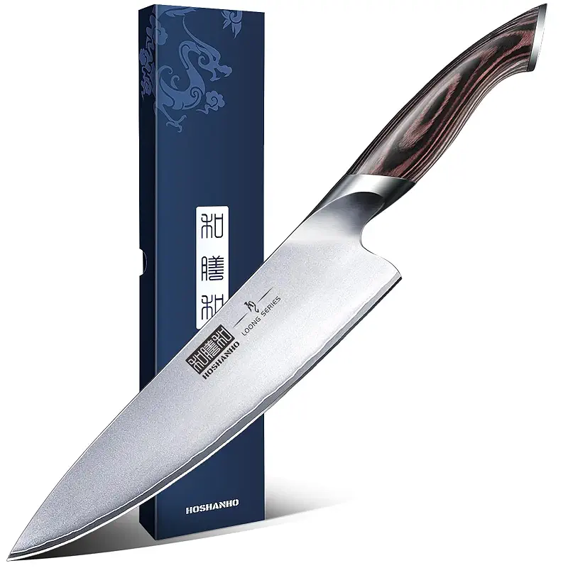 HOSHANHO Kitchen Knife in Japanese High Carbon Steel, Professional High-Class Chef's Knife 8 inch, Non-slip Ultra Sharp Cooking Knives with Ergonomic Handle | Multifunctional, 10Cr15CoMoV, Home Gifts