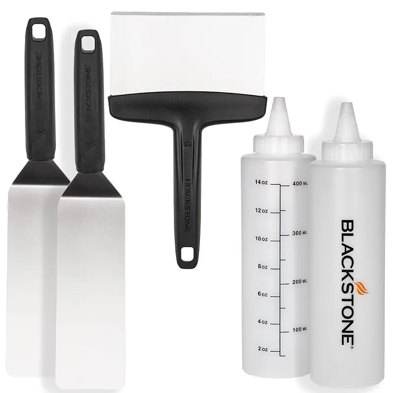 Blackstone® Essential 5 Piece Griddle Toolkit | Blackstone® Griddle Spatula, Bottle, Scraper - Stainless Steel, Dishwasher Safe