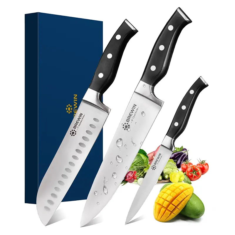 Brewin Professional Kitchen Knives, 3PC Chef Knife Set Sharp Knives for Kitchen High Carbon Stainless Steel, Japanese Cooking Knife with Gift Box
