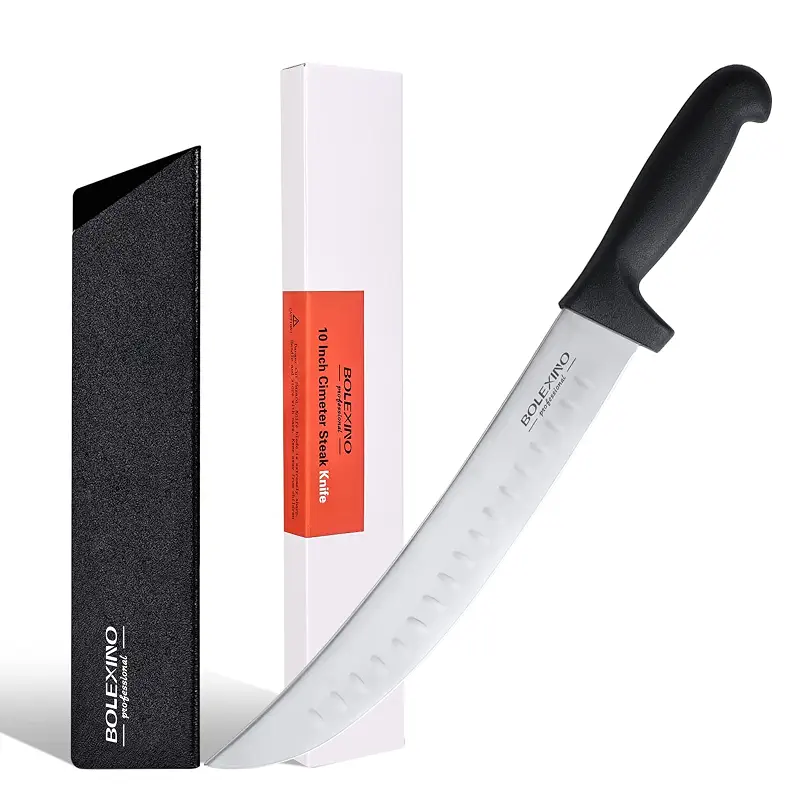 Curved Cimeter Butcher Knife 10 Inch, High Carbon Japanese Steel | Curved cimeter, fast cut, High carbon, stays sharp, Comfort grip, long use, For brisket & butcher, Rust-proof, easy clean.