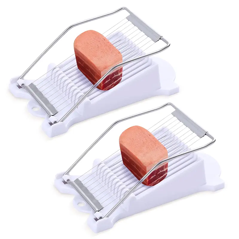 2 Pack Luncheon Meat Slicer, Egg Slicers,Strawberry Slicer,Stainless Steel Wire, Cuts 10 Slices for Eggs, Hams, Avocados, Bananas, Onions, Soft Food and Fruits (White)
