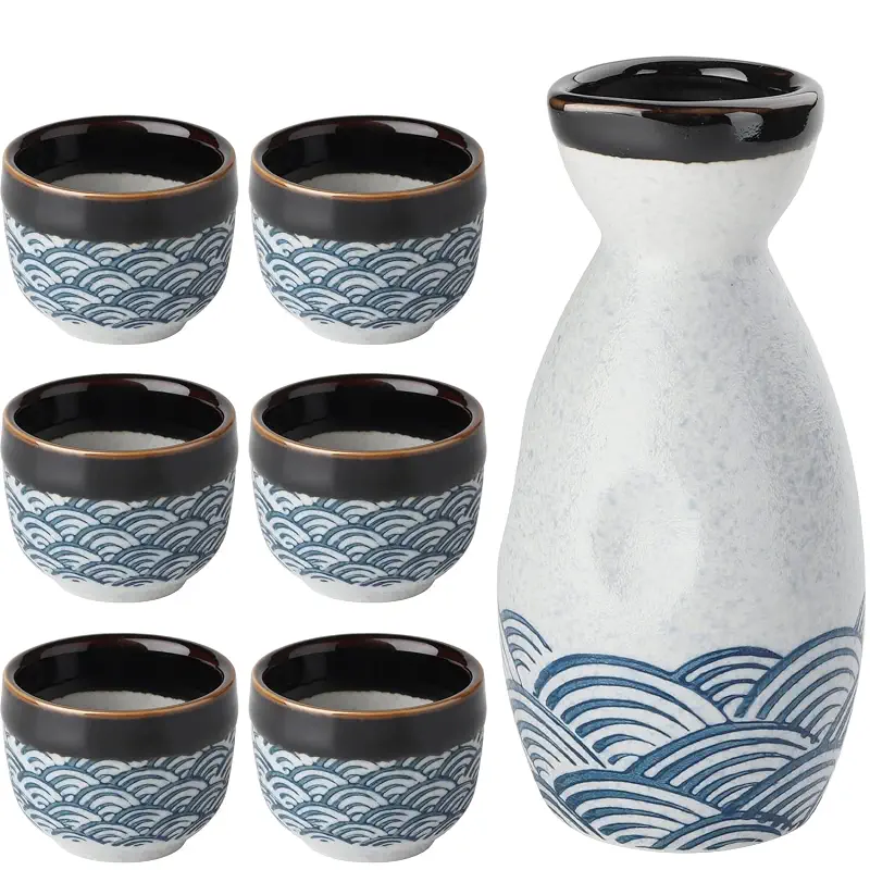 Sake Sets Ceramic Japanese Sake Set of 7 include 1 Sake bottle 6 Sake Cups | for Hot or Cold Sake at Home or Restaurant Sake Japanese Sake Drink and Saki Drink