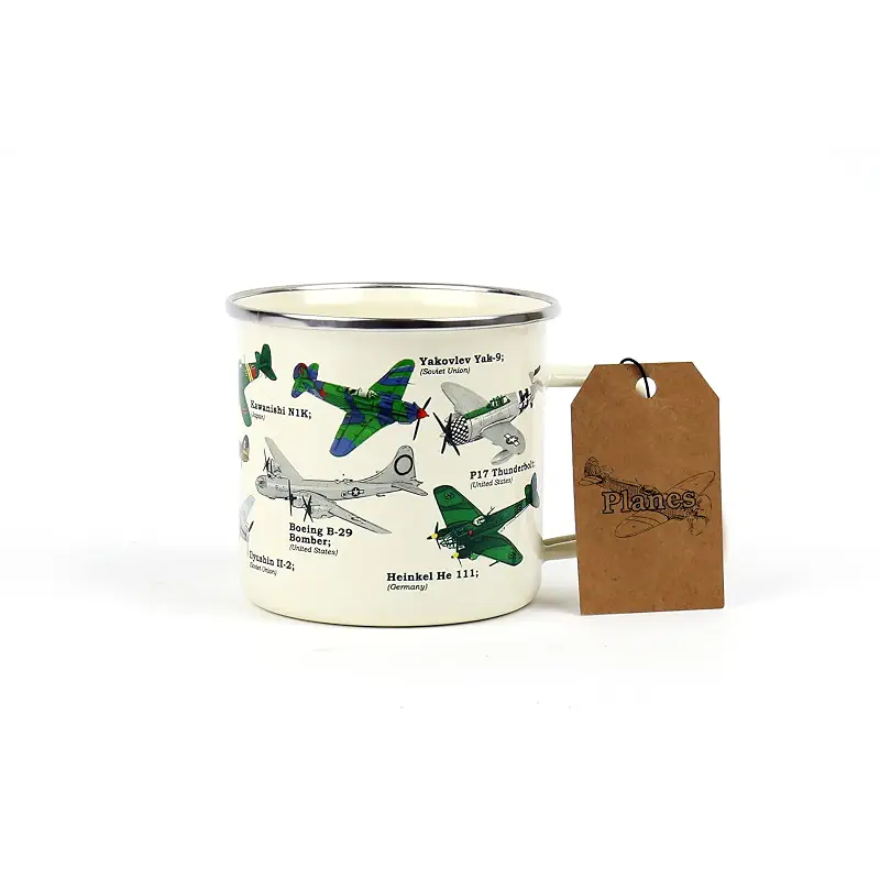 Gift Republic Aeroplane Enamel Mug Outdoor Camping Mug Large Metal Coffee Cup Retro Aircraft Design Pilot Air Force Gift Durable Drinking Cup 500ml