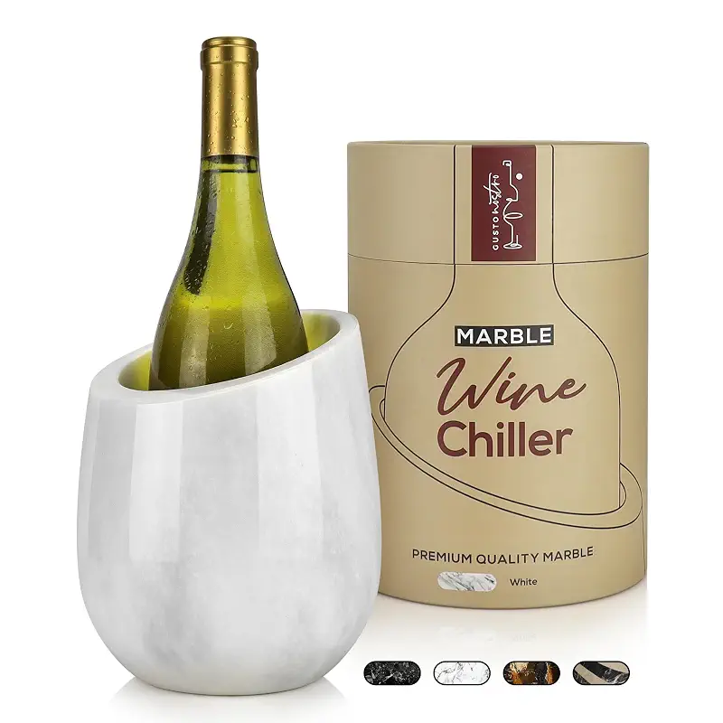 Gusto Nostro Marble Wine Chiller Bucket - 750ml Wine Bottle Cooler and Champagne Chiller for Party, Kitchen, Bar Cart Decor to Chill & Keep Bottles Cold with Unique Wine Lovers Gift Box (White)