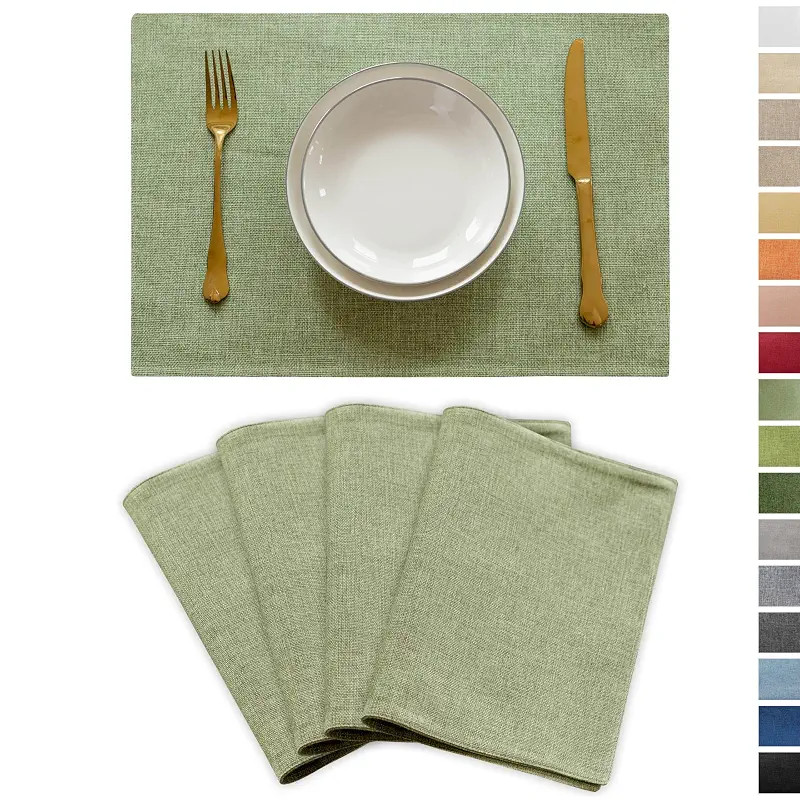 Demetex Green Placemat Set of 4 Washable Linen Textured Place Mats for Dinner Heat Resistant Sage Cloth Placemats Scratch Resistant Plate Mats for Dining Table Kitchen Summer, Green