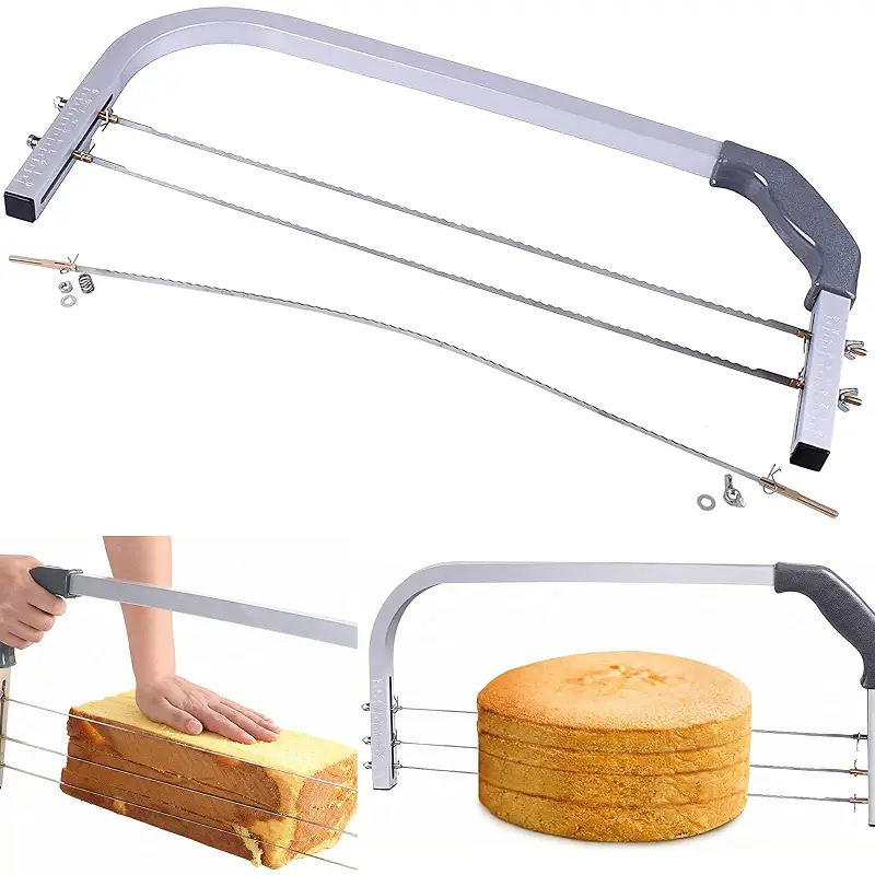 Professional Cake Leveler Slicer Cutter 4-Layer Stainless Cutter | Commercial Use, Cake Slicer for Even Slices, Stainless Steel, Large Bread Cutter Toast Cutting Saw, 1-9 cm Adjustable