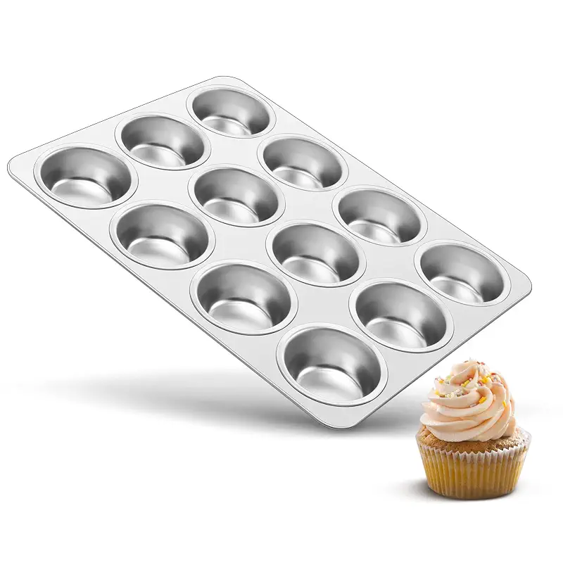 TeamFar 12-Cup Muffin Pan, Stainless Steel Muffin Tin | Metal Cupcake Baking Pan for Oven, Regular Size & Non Toxic, Easy Clean & Dishwasher Safe
