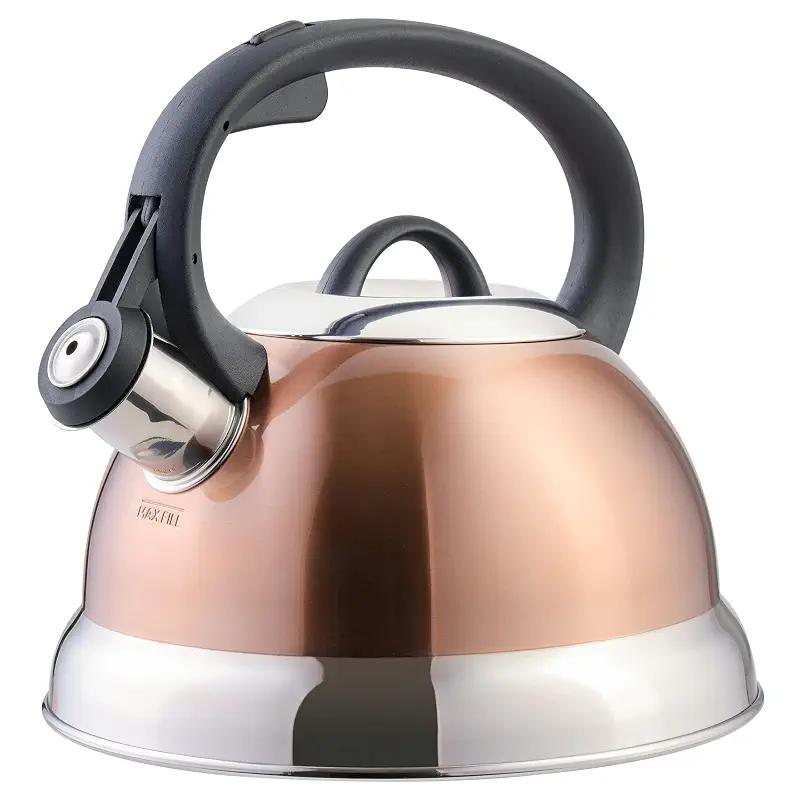 Mr. Coffee Flintshire 1.75-Quart Stainless Steel Whistling Tea Kettle with Nylon Handle – Copper Finish Stove-Top Kettle for Boiling Water
