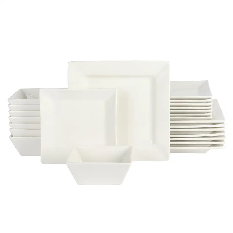 Gibson Home Zen Buffet Hard Square Porcelain Chip and Scratch Resistant Dinnerware Set, White, Service for 8 (24pcs)