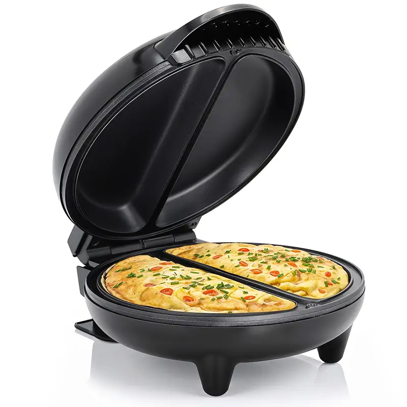 Elite Gourmet EOM205 Non-Stick Omelet & Frittata Maker, 6.5-Inch, Black | Makes 2 individual omelets, frittatas, or snack pockets at once - steel cooking plates for quick breakfasts