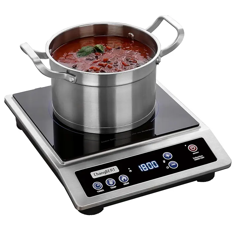 ChangBERT Induction Cooktop, Commercial Grade Portable Cooker, Large 8” Heating Coil, Premium Stainless Steel Countertop Burner with NSF Certified, 10 Hours Timer Powerful 1800W Professional Hot Plate