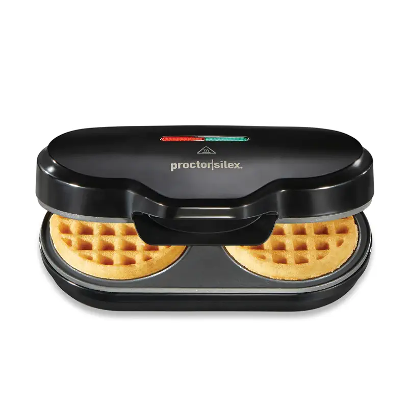 Proctor Silex Double Mini Waffle Maker With 4” Round Non-Stick Grids | Make 2 Personalized Individual Breakfast Keto Chaffles and Hashbrowns In 2 Minutes | PFAS-Free | Compact | Black | 26102MN