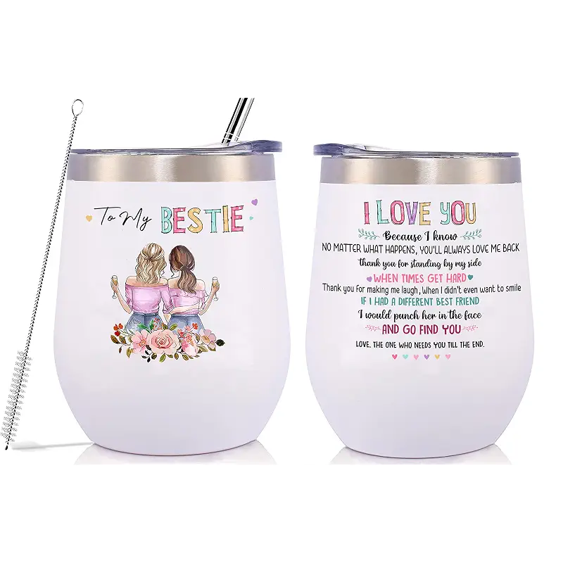GEANHIL Double Sided Printed Tumbler Gifts for Women Best Friends-to the Bestie-BFF Bestie Present-Birthday Christmas Graduation Farewell Gifts for Best Friends-12oz White Wine Tumbler Coffee Cup Mug