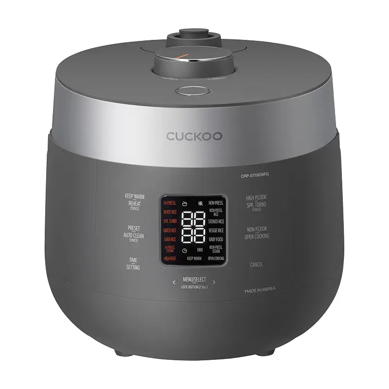 CUCKOO Twin Pressure Rice Cooker, 12-Cup Cooked, Gray, CRP-ST0609FG | 6-Cup Uncooked Capacity, Nonstick Inner Pot, 14 Cooking Modes, Super Turbo Rice in 14-21 Minutes, Auto Clean, Made in Korea