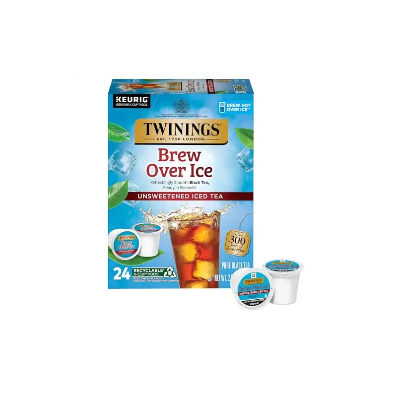 Twinings Brew Over Ice Unsweetened Black Iced Tea K-Cups 24 CT Box (1 Pack) | Refreshing, Smooth, Pure Black Tea, Naturally Caffeinated, 24 Keurig Pods for Single Serve Brewers, Fresh Iced Tea in Seconds