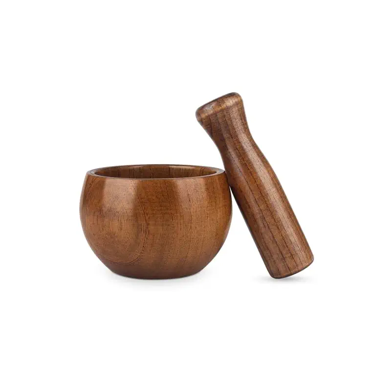 Wood Mortar and Pestle Set, Wood Grinder Bowl for Guacamole, Salsa, Herb Crusher and Pill