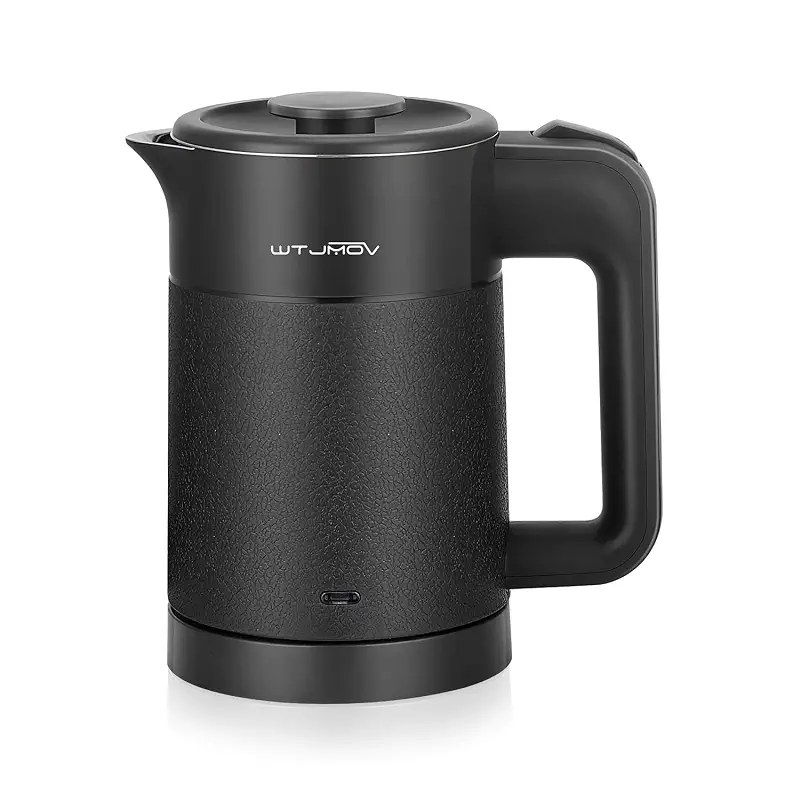 WTJMOV 0.6L Small Electric Tea Kettle Lightweight, 20 Ounce Double Wall Hot Water Boiler Stainless Steel Auto Shut-off, 120V Portable Travel Electric Kettle Fast Boil for Tea and Coffee, Black
