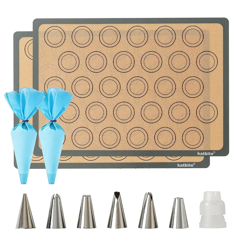 Katbite Macaron Silicone Baking Mat Set of 2 Grey | 2 Half Sheet Mats, Reusable & Nonstick Macarons Baking Supplies Silicone Bakeware Mats for Macarons Cookies