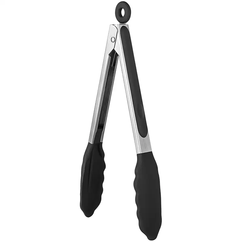 600ºF Heat Resistant Kitchen Tongs: U-Taste 9 inch Silicone Cooking Tong with Firm Sealed Non Stick Rubber Tips & Silicon Coated 18/8 Stainless Steel Handle & Smooth Locking for Serving Salad (Black)