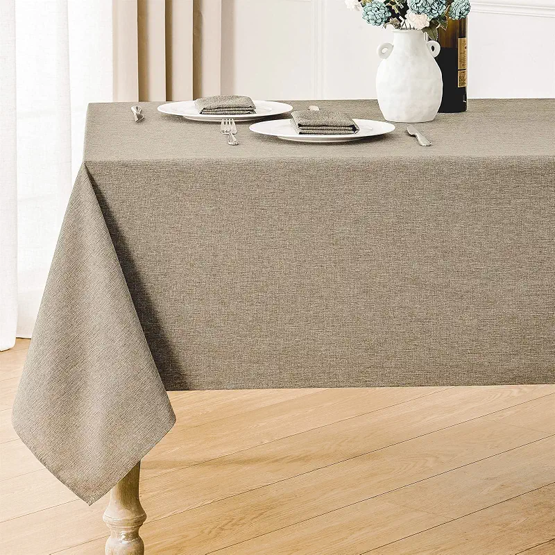 Veblandy Rectangle Tablecloth Linen Textured Waterproof & Stain Resistant Table Cloth Wrinkle Free Decorative Fabric Farmhouse Table Cover for Dining/Party/Buffet/Wedding, 60 x 84 Inch, Mocha