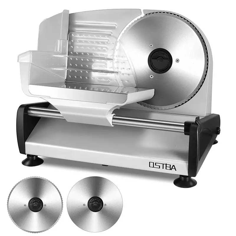 OSTBA Electric Meat Slicer with Two 7.5” Stainless Steel Blades, 200W | Deli Food Slicer with 0-15mm Adjustable Thickness for Home Use, Child Lock Protection, Cuts Meat, Bread and Cheese