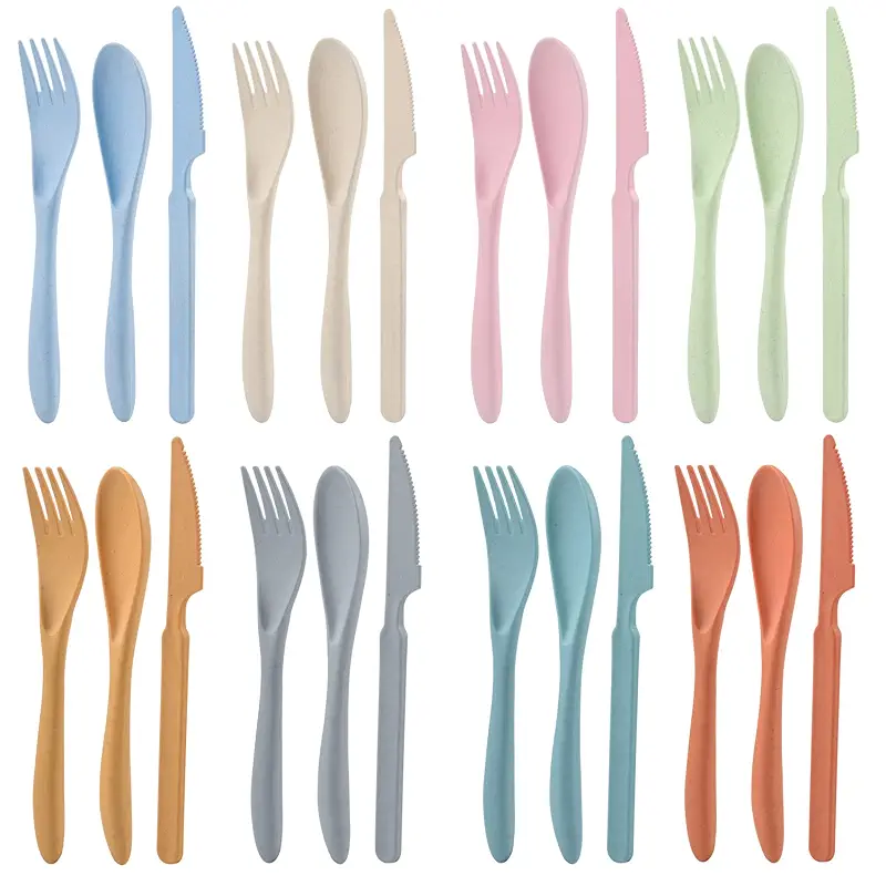 Zoyiancy 8 Sets Wheat Straw Cutlery Set, Reusable Flatware Utensils Set | Wheat Straw, Unbreakable Lightweight, Rounded Fork Edge, Deep Soup Spoon, Sharp Serrated Knife, Home Office School Travel Use