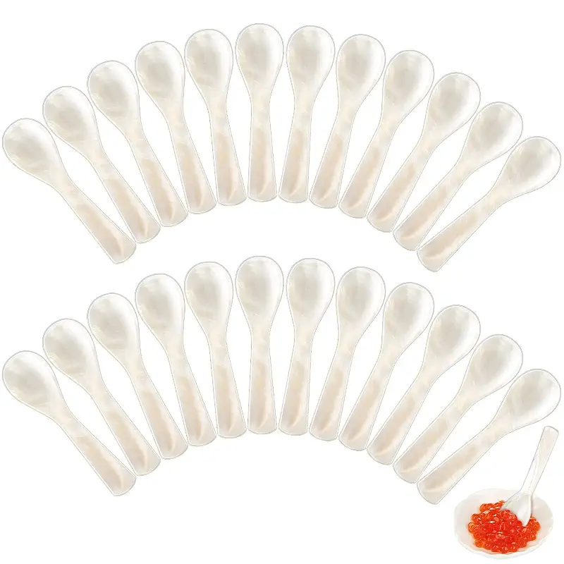 Geiserailie 24 Pieces Mother of Pearl Caviar Spoons Handcraft,3.55 Inch | Round Bowl Caviar Serving, For Salt Coffee Egg Ice Cream, Restaurant Quality Set, Natural Pearl Luster