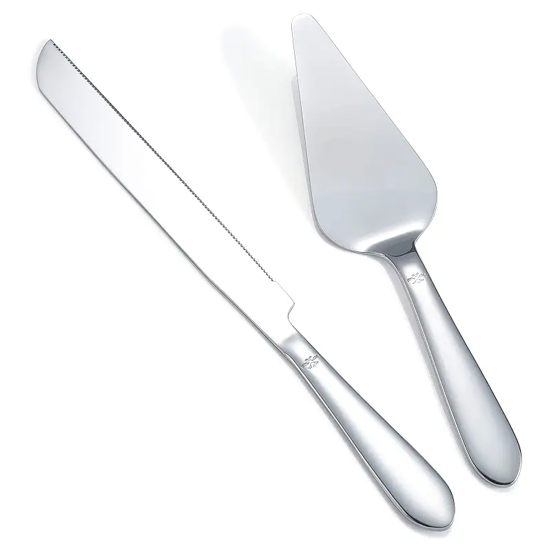Eisinly Wedding Cake Cutting Set, Cake Knife and Server Set, 2Pcs Silver | Integral Stainless Steel Longer Cake Cutter and Wider Pie Spatula, Elegant, Ideal for Party Birthday Bridal Shower