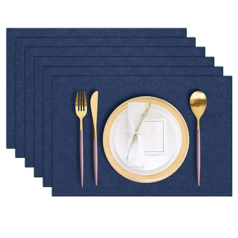 Cloth Placemats Set of 6, Cotton Linen Blend Machine Washable Durable Linen Table Mats, Heat Resistant Placemats Wrinkle Free Place Mats for Dining Table, Easy to Clean (Navy Blue, 6)