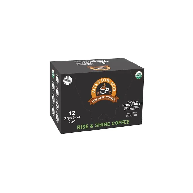 Alex’s Low Acid Rise & Shine Organic Coffee Pods, Pack of 12 K-Cups