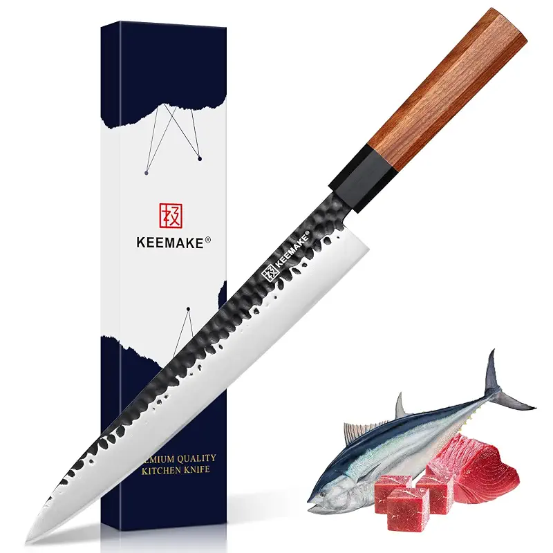 KEEMAKE 10 Inch Sashimi Knife, Japanese Yanagiba | Pro Grade 440C Steel Sushi Knife for Fish Filleting, Non-Stick Blade, Rosewood Handle, Gift for Home Chefs