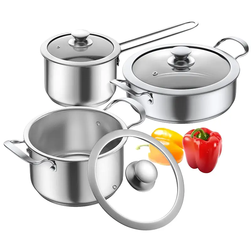 Stainless Steel pots and pans set, 6 PCS Nonstick Induction Cookware Set | Works with Induction/Electric and Gas Cooktops, Dishwasher Safe