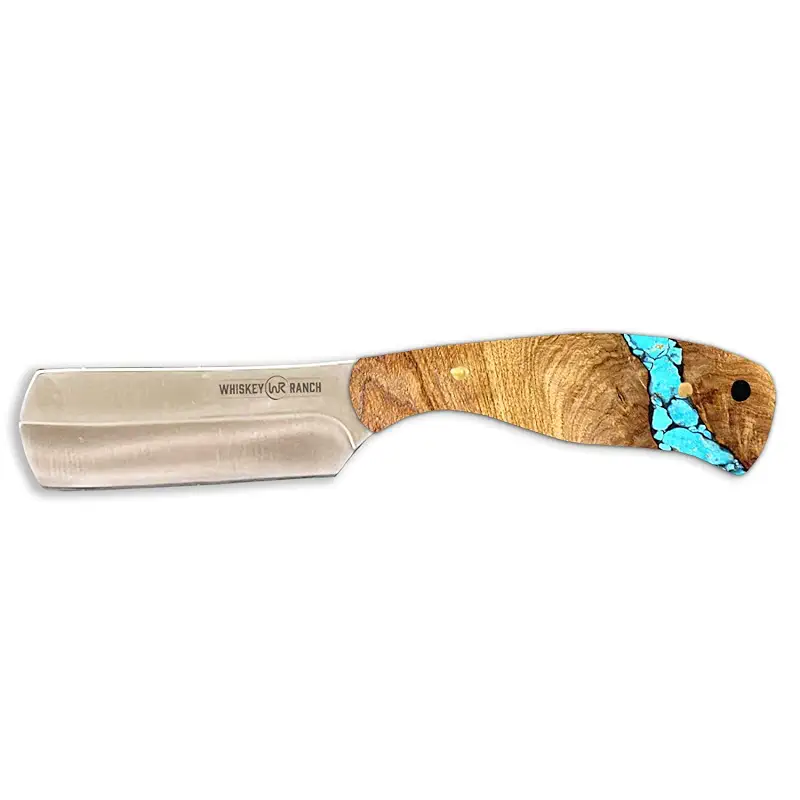WHISKEY BENT HAT CO. Bullcutter Fixed Blade Knife 440C Stainless Steel 6.5" Overall Length w/Leather Sheath (Turquoise River)