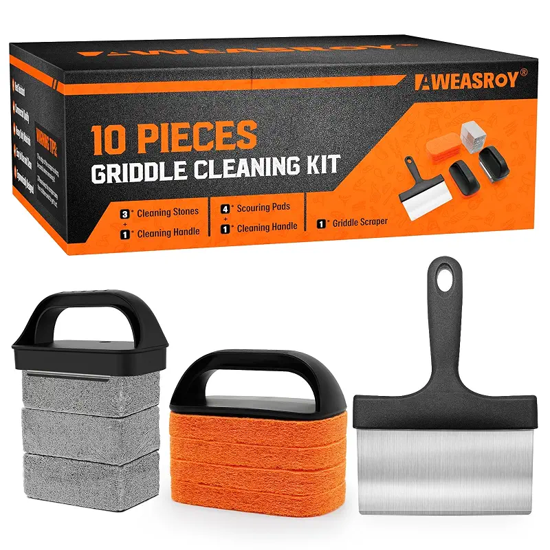 AWEASROY Griddle Cleaning Kit for Blackstone, Flat Top Grill Cleaning Kit with Grill Stone, Griddle Scraper & Griddle Brush Easy to Remove Stain