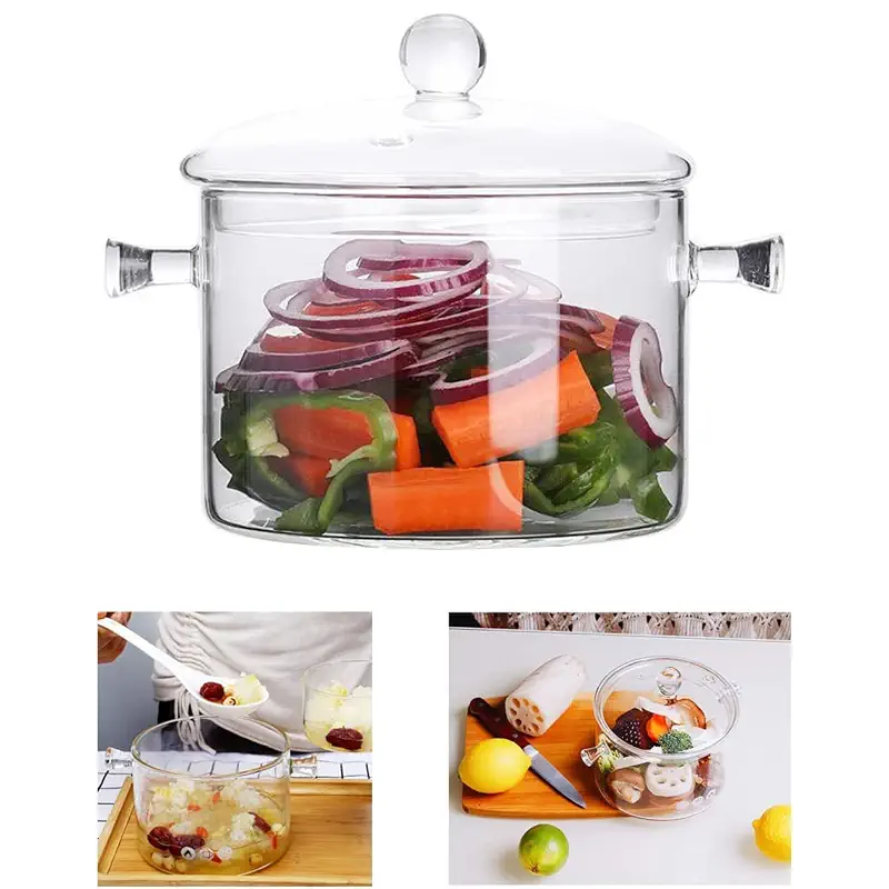 Glass Cooking Pot - 2L/67oz Glass Saucepan Heat-Resistant Borosilicate Glass Handmade Cookware Set stovetop Pot - Safe for Pasta Noodle, Soup, Milk, Tea,salad (2L/67OZ)