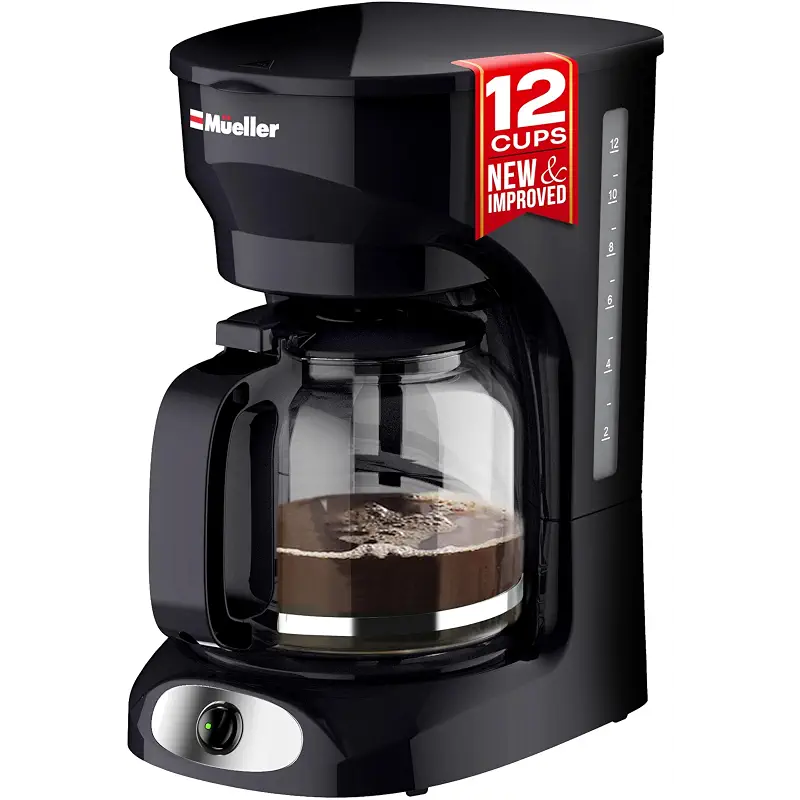 Mueller 12-Cup Drip Coffee Maker | Borosilicate Carafe, Auto-Off, Reusable Filter, Anti-Drip, Keep-Warm Function