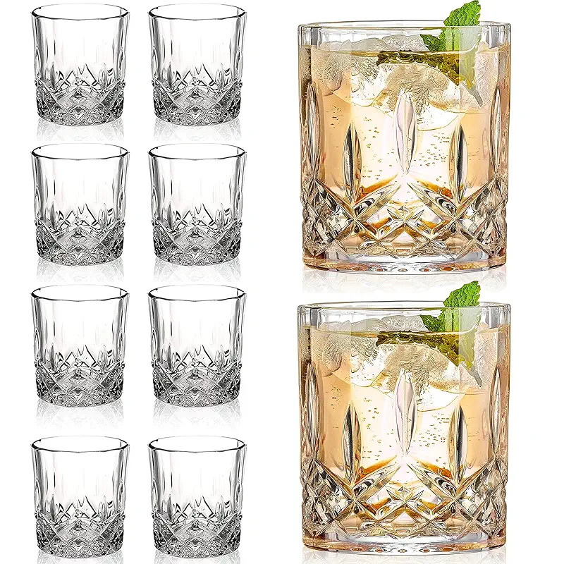 Gencywe Crystal Whiskey Glasses Set of 8(Buy 6, get 2 Free), 11 OZ Old Fashioned Whiskey Glasses, Bourbon Cocktail Rocks Glasses, Clear Bar Glasses for Drinking Scotch Vodka Tequila Rum Gift for Men