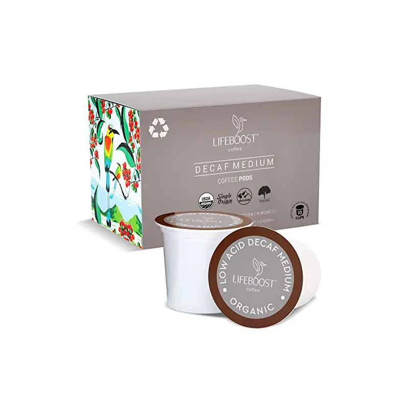 Lifeboost Organic Decaf Coffee K Cups - Low Acid Single Origin Non-GMO Mold Free Decaf Coffee Pods Compatible with Keurig & Keurig 2 - Third Party Tested for Mycotoxins and Pesticides - 10 Count