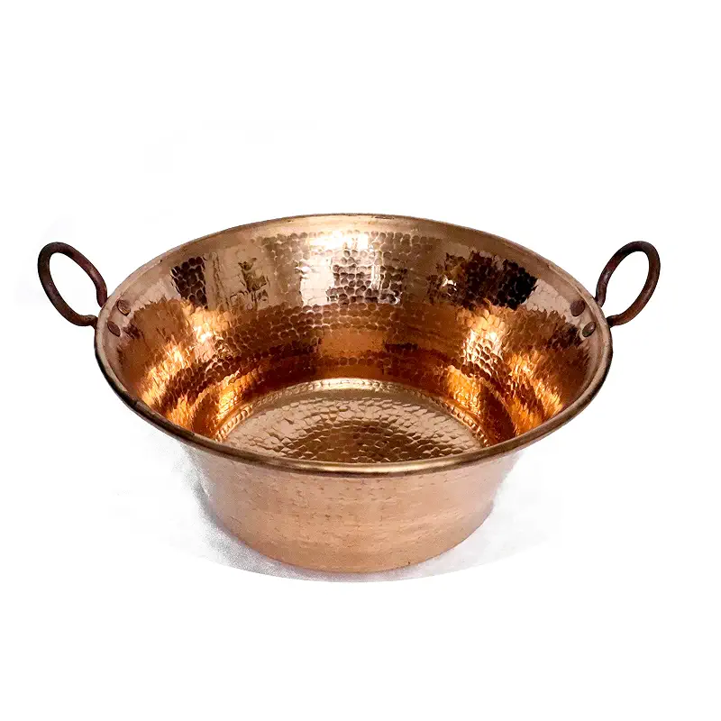 Cazo De Cobre, 16" Authentic Copper Pot, Heavy Duty Hammered Wok Jam Pan, Made in Mexico, Cooking Pot for Mexican Food