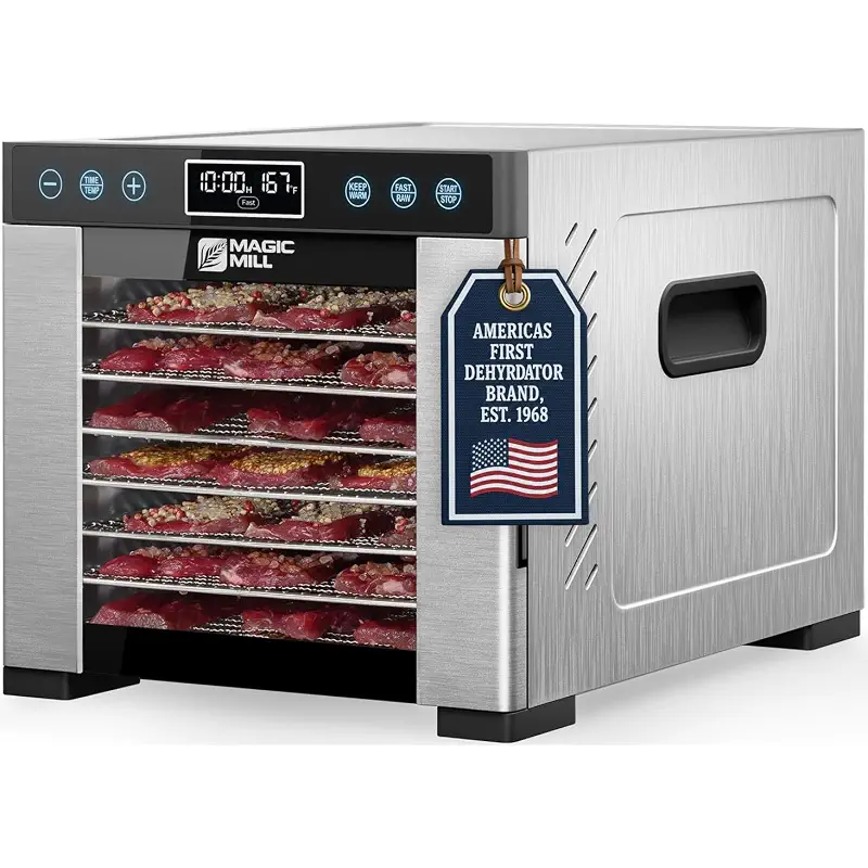 Magic Mill Pro Food Dehydrator Machine | Powerful 600W Rear Fan Even-Drying System | 7 Full-Size Stainless Steel Trays | 95°-176° Temperature Control, 48H Timer, Keep Warm + Auto Shutoff | ETL Listed