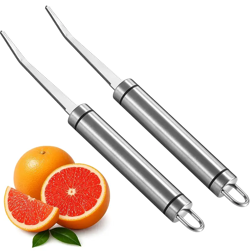 Grapefruit Knives 2 Pack, Stainless Steel Grapefruit Utensil Knife | Serrated Edge & Thick Gauge Handle, Kitchen Tool with Non-stick Plating for Kiwi, Mango, Dessert, Apple, Citrus Fruit