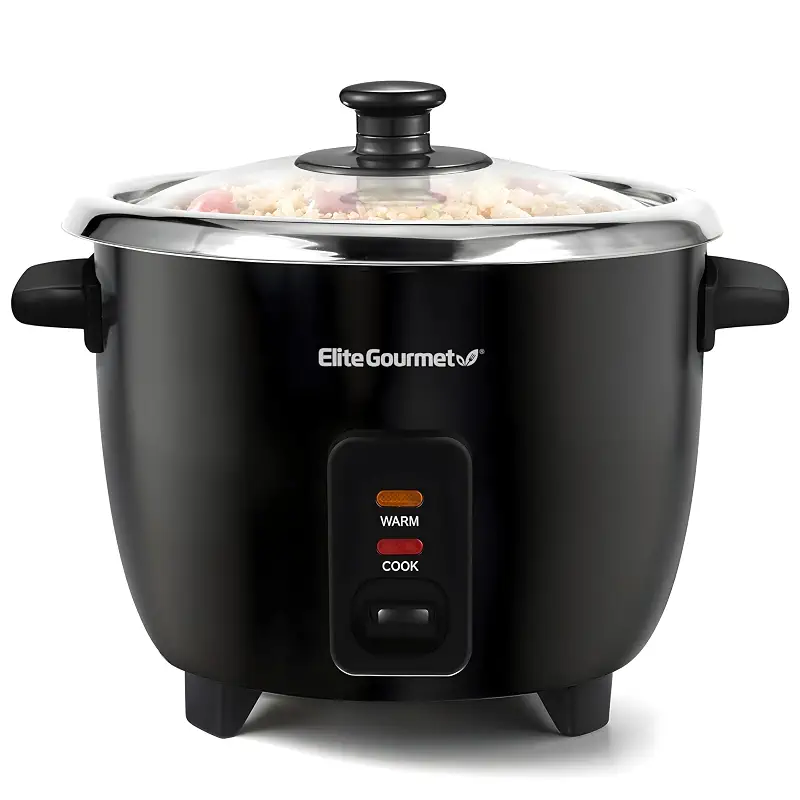 Elite Gourmet ERC006SS 6-Cup Electric Rice Cooker with Stainless Steel Inner Pot, Makes Soups, Stews, Porridges, Grains and Cereals, 6 cup (3 cups uncooked), Black