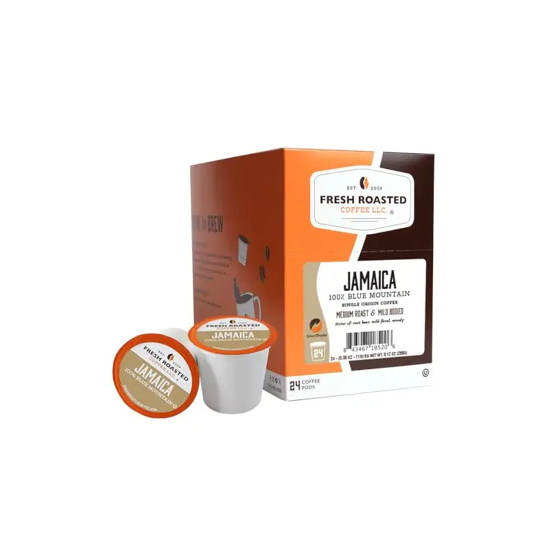 Fresh Roasted Coffee, 100% Jamaica Blue Mountain, Medium Roast, Kosher, K-Cup Compatible, 24 Pods