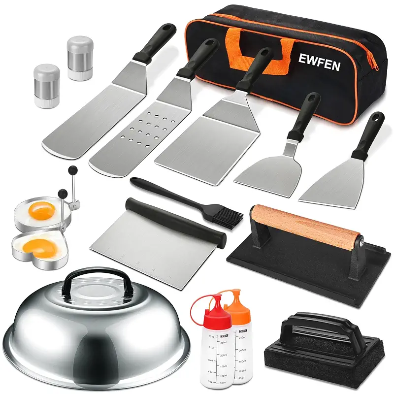 18PCS Griddle Accessories Kit, Flat Top Grill Accessories Set for Blackstone and Camp Chef, Grill Spatula Set with Enlarged Spatulas, Basting Cover, Scraper for Outdoor BBQ