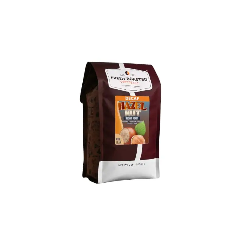 Fresh Roasted Coffee, Decaf Hazelnut Flavored Whole Bean Coffee, Medium Roast, Kosher, 2 lb (32 oz)