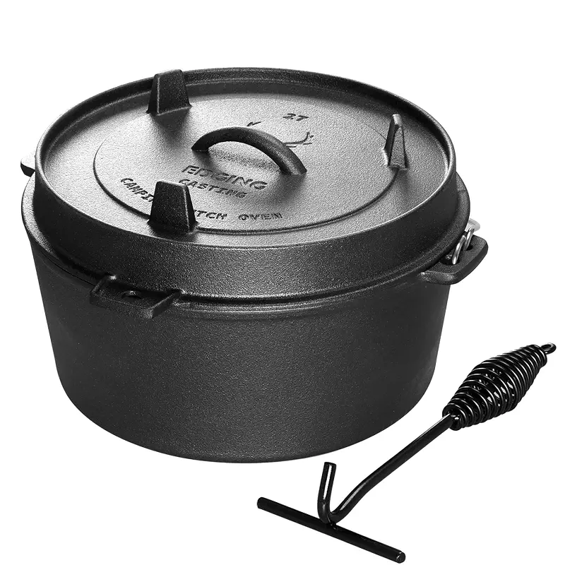 EDGING CASTING Pre-Seasoned Cast Iron Camping Dutch Ovens, Outdoor Camping Dutch Oven Pot with Lid Tripod, 6 Quart