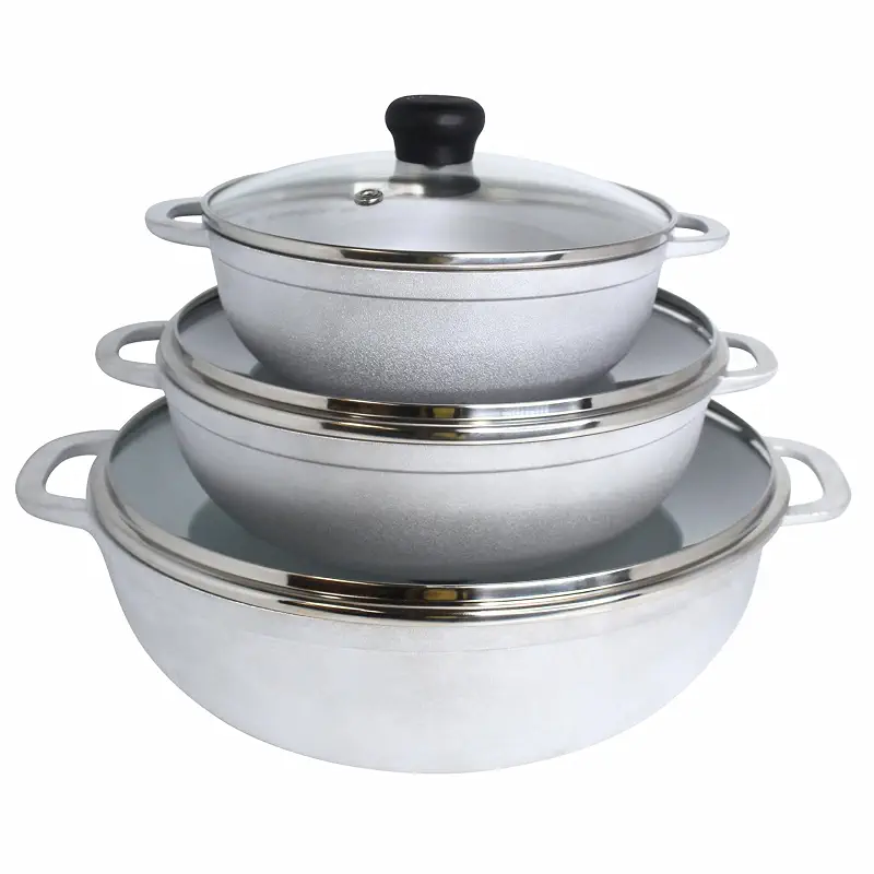IMUSA 1.5, 2.5 & 5.2 Qt Cast Aluminum Caldero 3 Piece Set with Glass Lid | Polished Finish, Glass Lid with Riveted Handles, Ideal for Rice and Stews, Perfect for Serving Medium and Small Groups